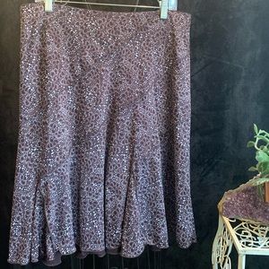 Max Studio Skirt A-Line Full Retro Brown and White Microprint Pattern